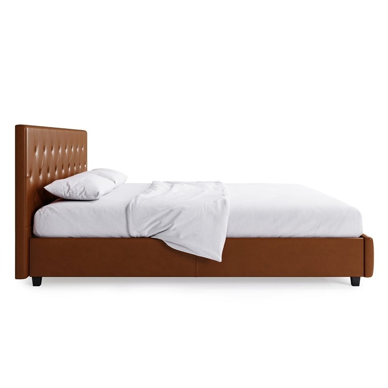 DHP Dakota Upholstered Platform Bed King Size Frame in Camel Faux Leather