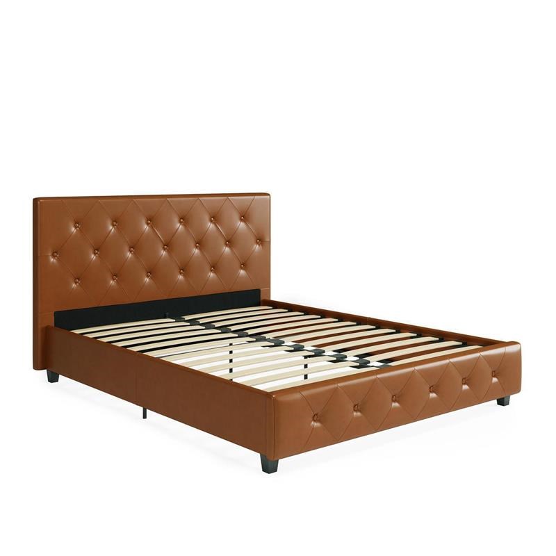 DHP Dakota Upholstered Platform Bed Full Size Frame in Camel Faux Leather