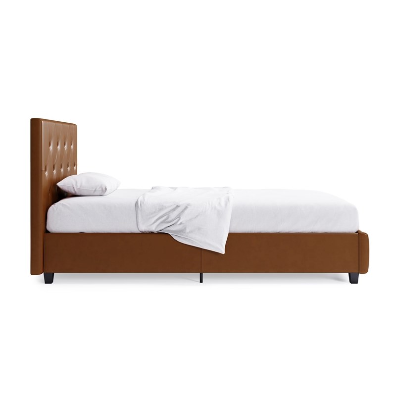 DHP Dakota Upholstered Platform Bed Twin Size Frame in Camel Faux Leather