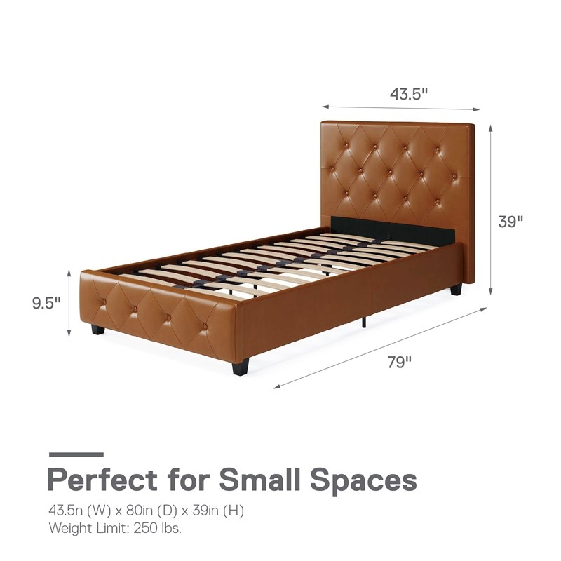 DHP Dakota Upholstered Platform Bed Twin Size Frame in Camel Faux Leather