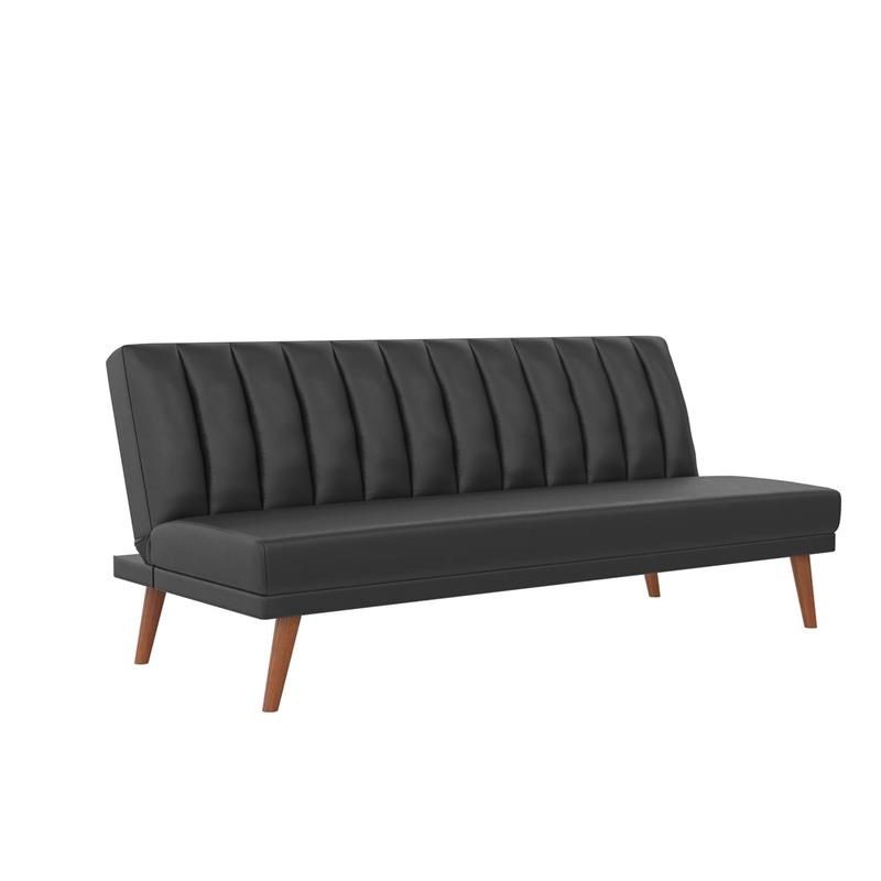 Novogratz Brittany Armless Futon Sofa Lounger and Sleeper in Black Faux Leather