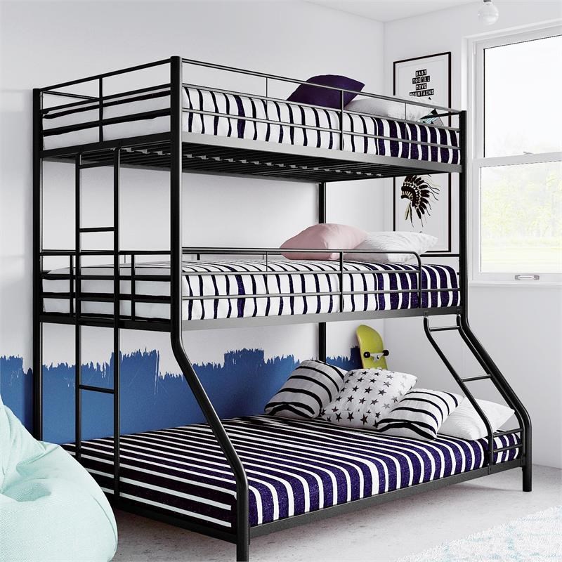Max & Finn Altona Metal Triple Bunk Bed Bed for Kids Twin/Twin/Full in Black