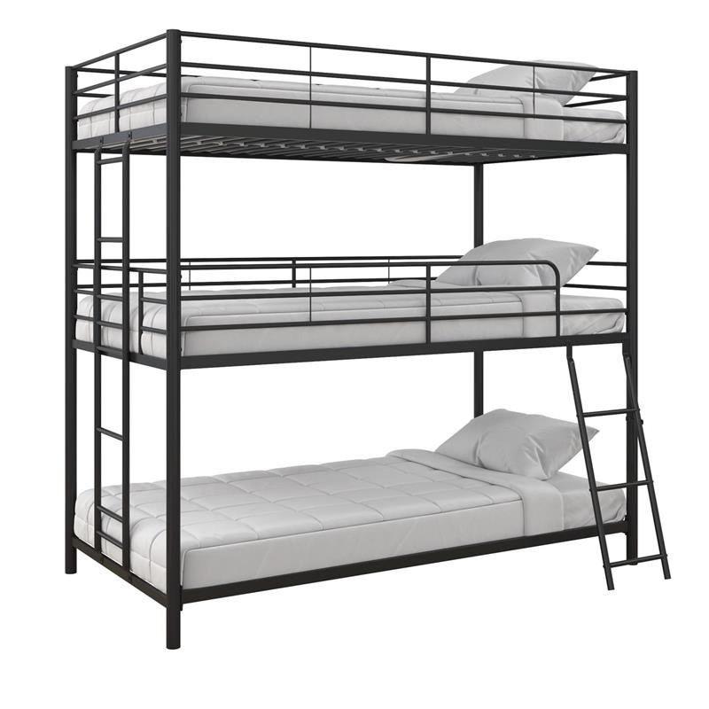 Max & Finn Altona Metal Triple Bunk Bed Bed for Kids Twin/Twin/Twin in Black