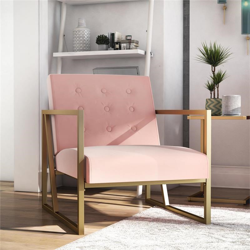 CosmoLiving by Cosmopolitan Lexington Modern Chair in Gold Frame & Pink Velvet