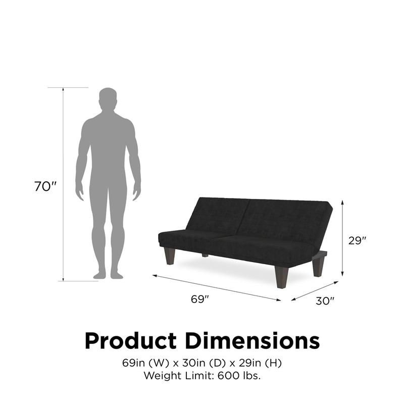 DHP Dillan Convertible Futon Sleeper Sofa in Black Microfiber