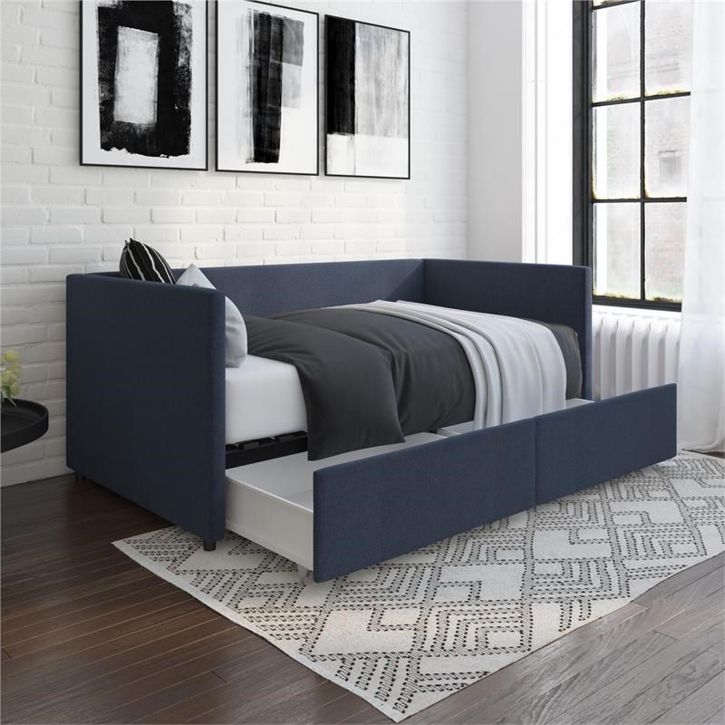 DHP Theo Daybed with Storage Drawers in Blue Linen