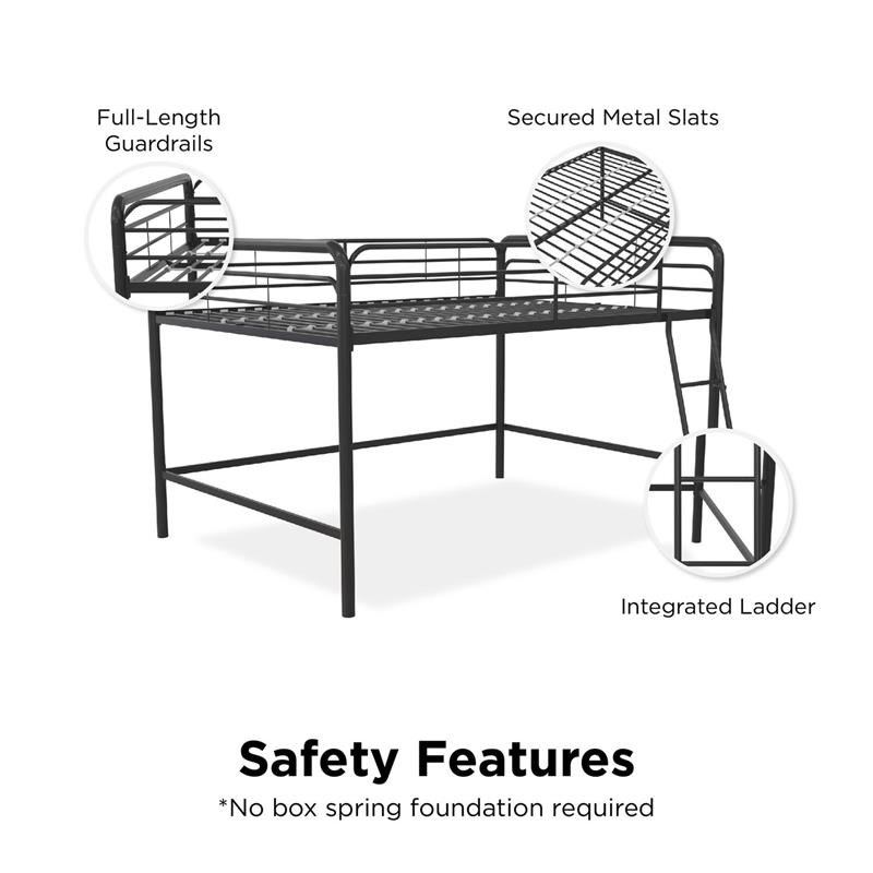 DHP Jett Junior Full Metal Loft Bed in Black Homesquare