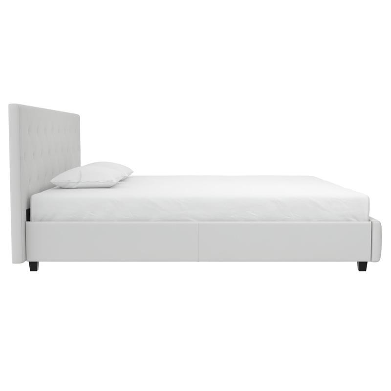 DHP Dean Upholstered Bed King In White Faux Leather | Homesquare