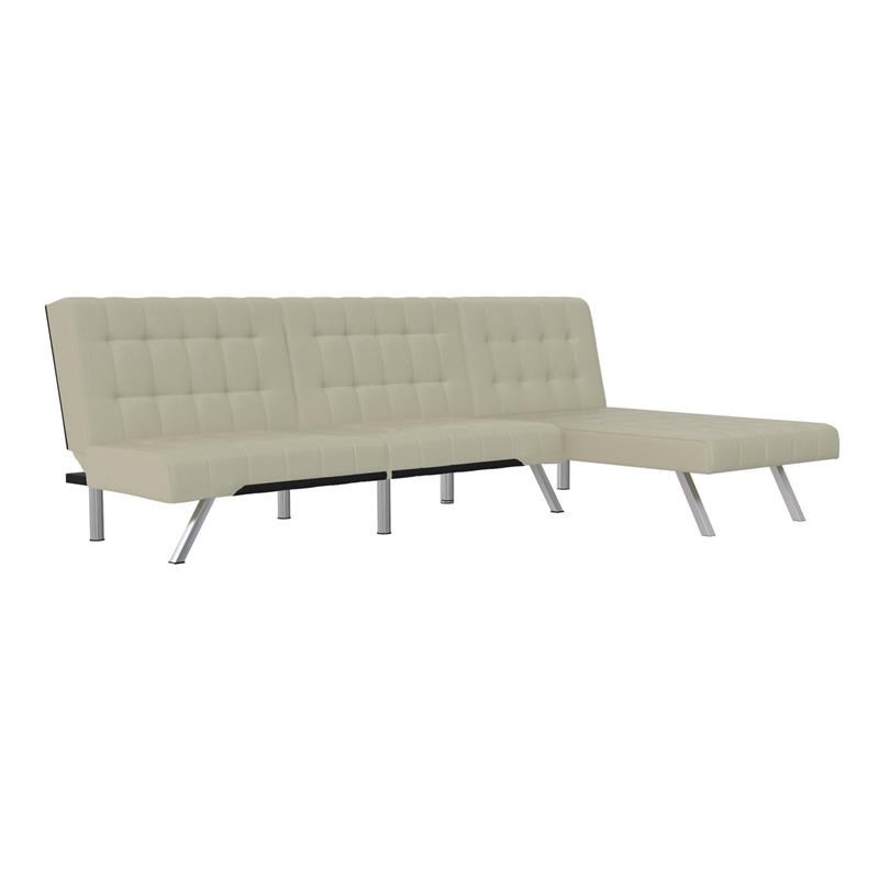 DHP Emily Sectional Futon Sofa Bed with Convertible Chaise Lounger in Vanilla