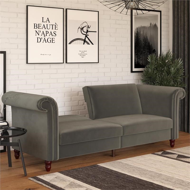 DHP Dante Upholstered Futon Convertible Sofa Bed & Couch in Gray Velvet