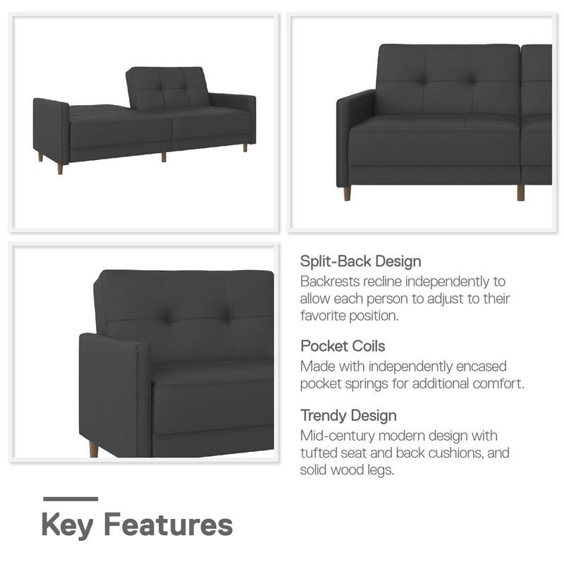 DHP Andora Coil Futon SplitBack Lounger in Gray Faux Leather Homesquare
