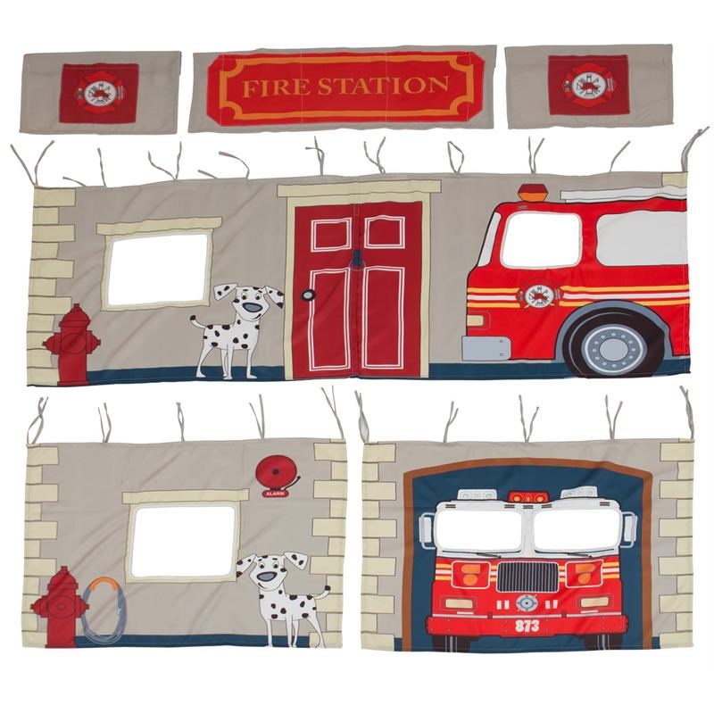 DHP Sol Junior Twin Metal Loft Bed and Fire Department Curtain Set in Black/Blue