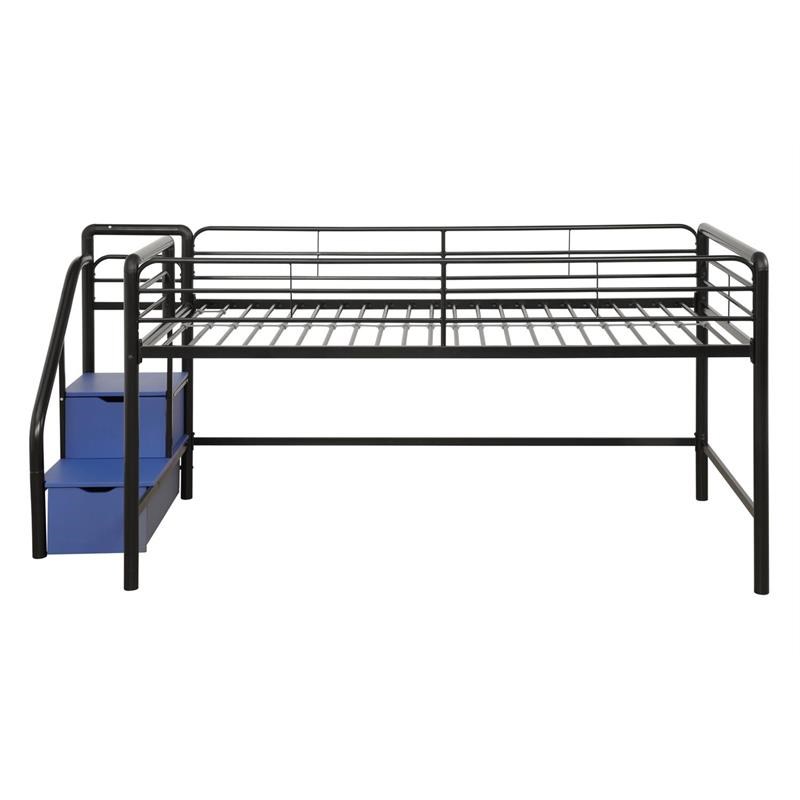 DHP Sol Junior Twin Metal Loft Bed and Blue Curtain Set in Black