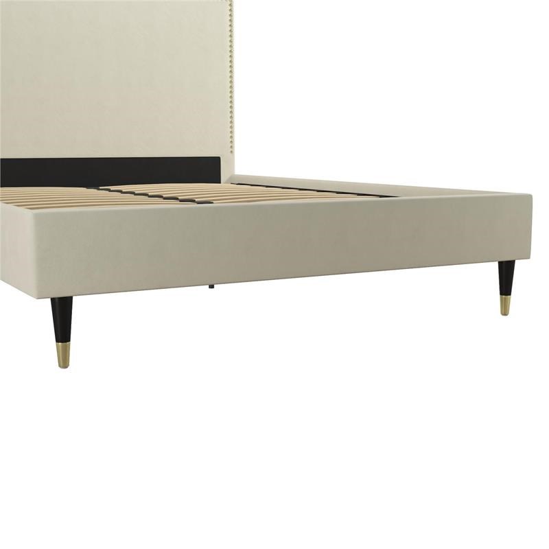 CosmoLiving by Cosmopolitan Audrey Upholstered Bed Queen in Ivory Velvet Homesquare