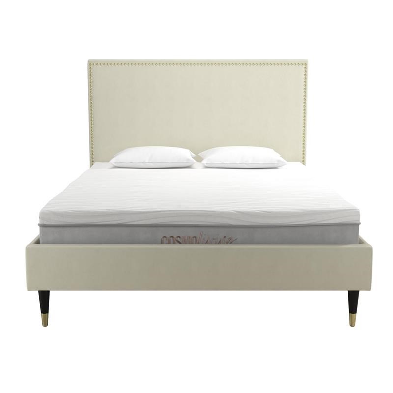 CosmoLiving by Cosmopolitan Audrey Upholstered Bed Queen in Ivory Velvet Homesquare