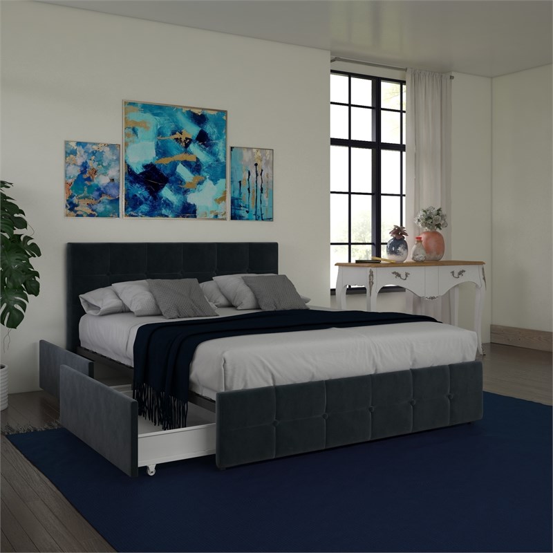 DHP Ryan Blue Velvet Upholstered Bed w/storage Queen