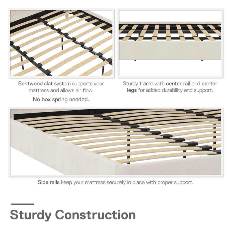 Novogratz Holly Upholstered Wingback Bed Frame King Ivory Velvet