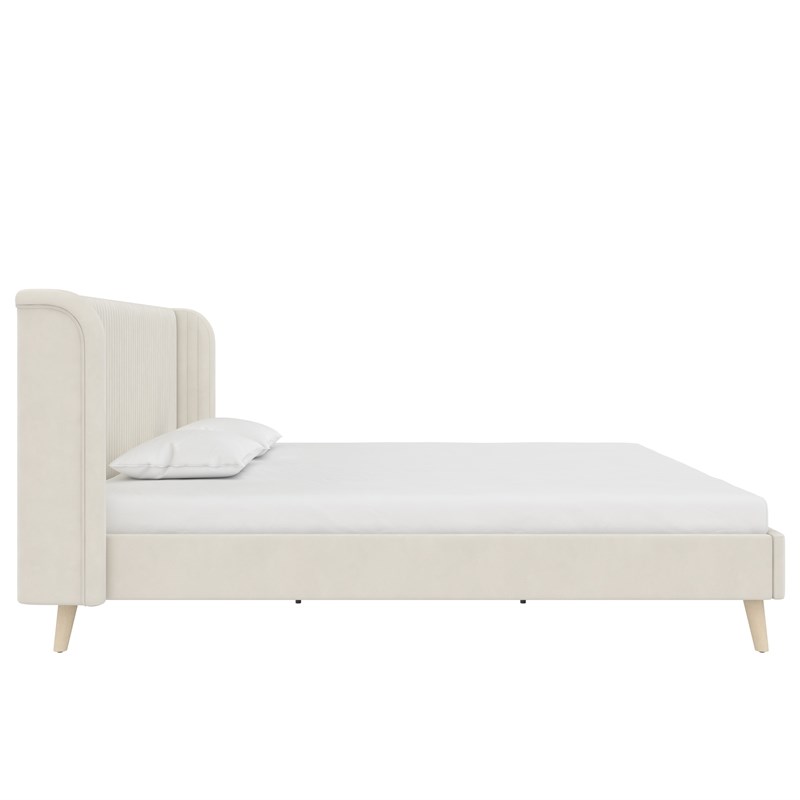 Novogratz Holly Upholstered Wingback Bed Frame King Ivory Velvet ...