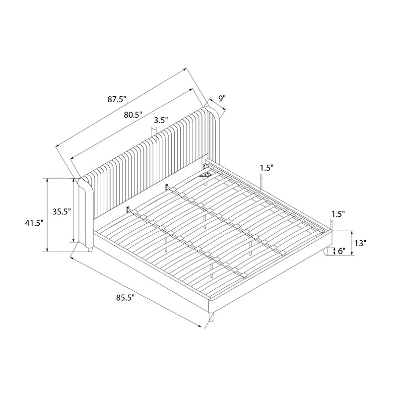 Novogratz Holly Upholstered Wingback Bed Frame King Ivory Velvet
