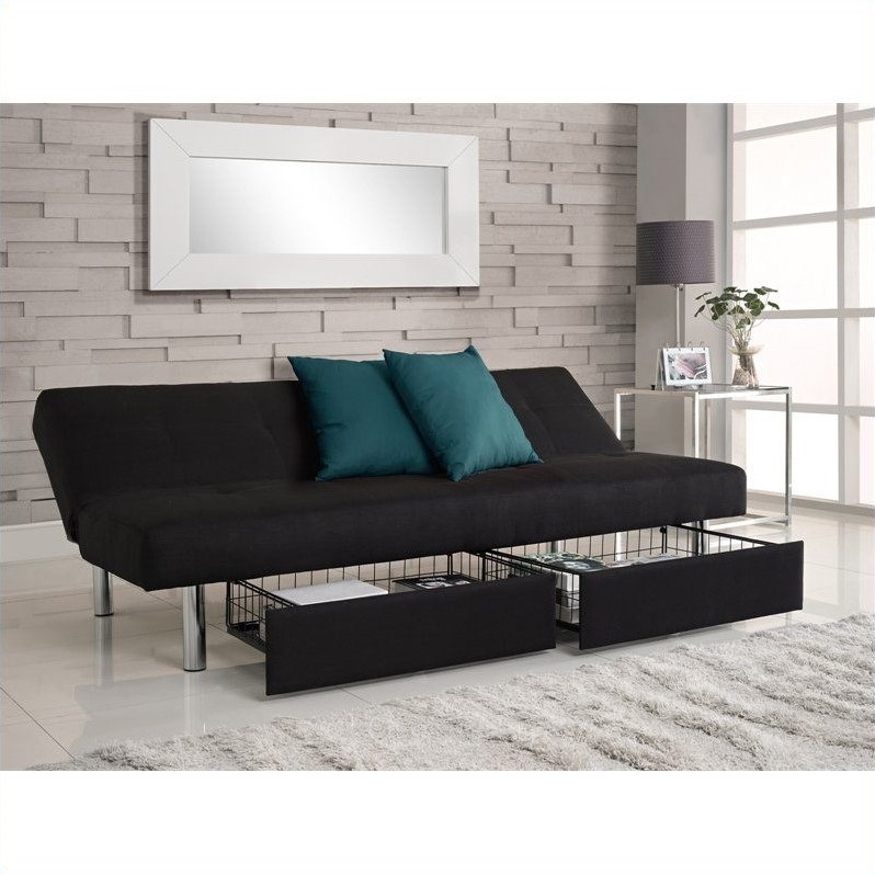 DHP Sola Convertible Sofa with Storage in Black Microfiber