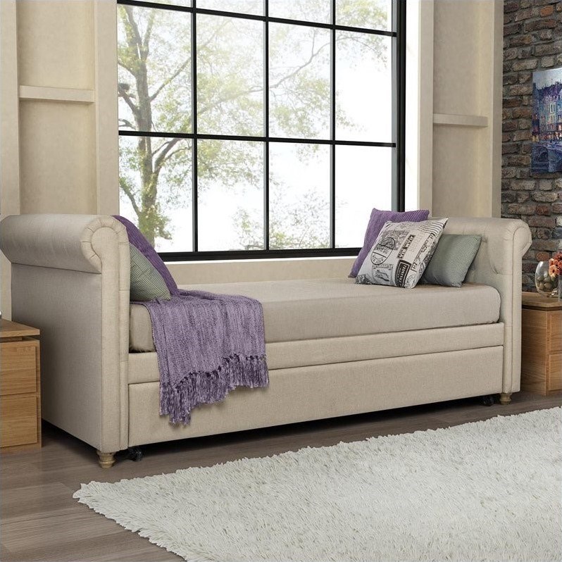 DHP Sophia Upholstered Twin Daybed with Trundle in Tan Homesquare