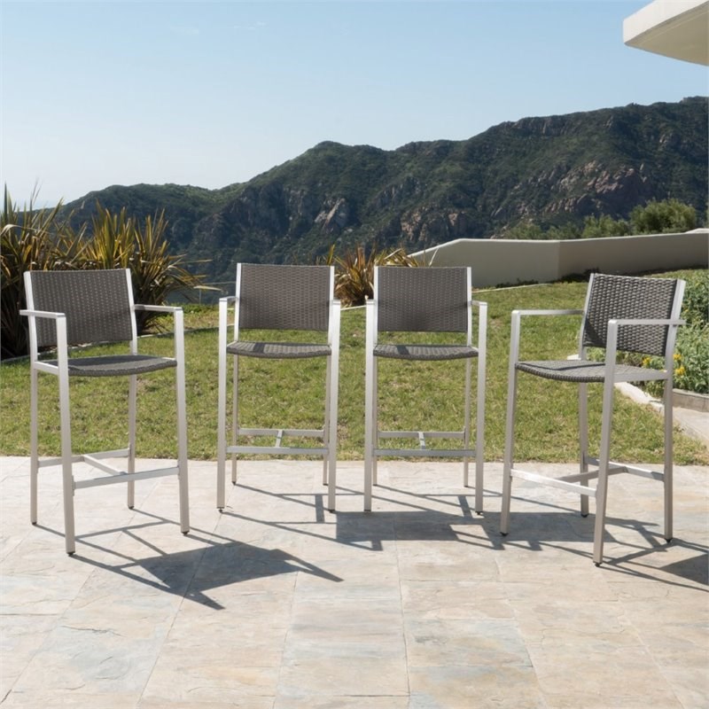 Noble House Cape Coral Outdoor 5 Piece Glass Top Bar Set in Gray