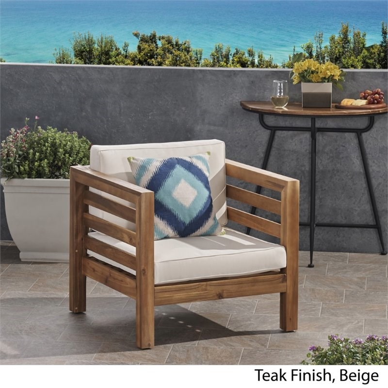 Noble House Oana Outdoor Acacia Wood Club Chair in Teak and Beige
