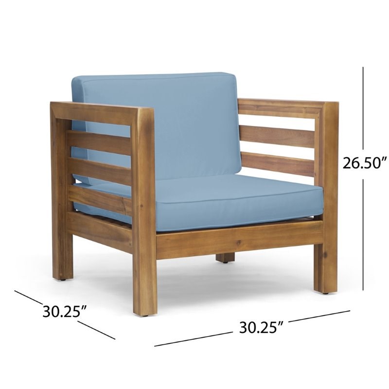 Noble House Oana Outdoor Acacia Wood Club Chair in Teak and Blue