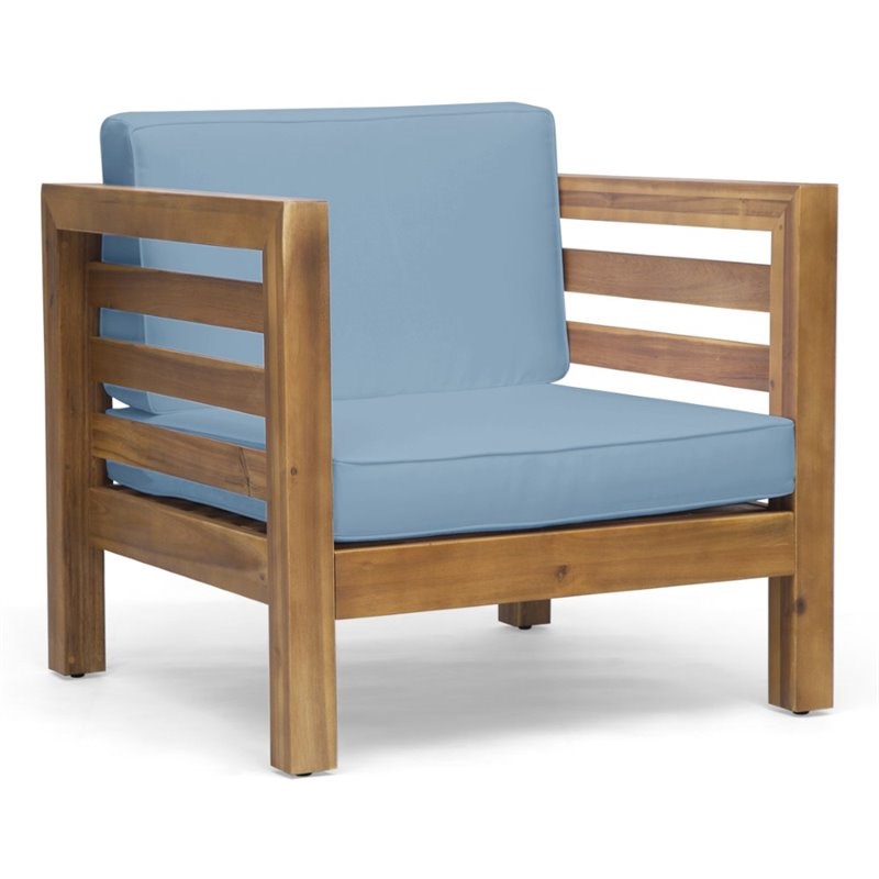 Noble House Oana Outdoor Acacia Wood Club Chair in Teak and Blue