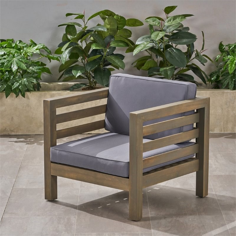 Noble House Oana Outdoor Acacia Wood Club Chair in Gray and Dark Gray