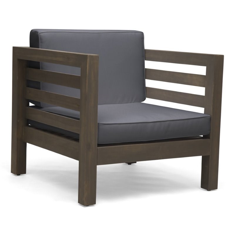 Noble House Oana Outdoor Acacia Wood Club Chair in Gray and Dark Gray