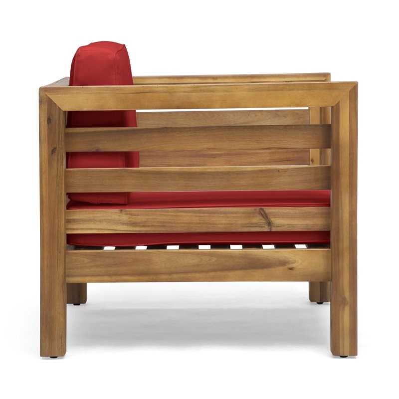 Noble House Oana Outdoor Acacia Wood Club Chair in Teak and Red