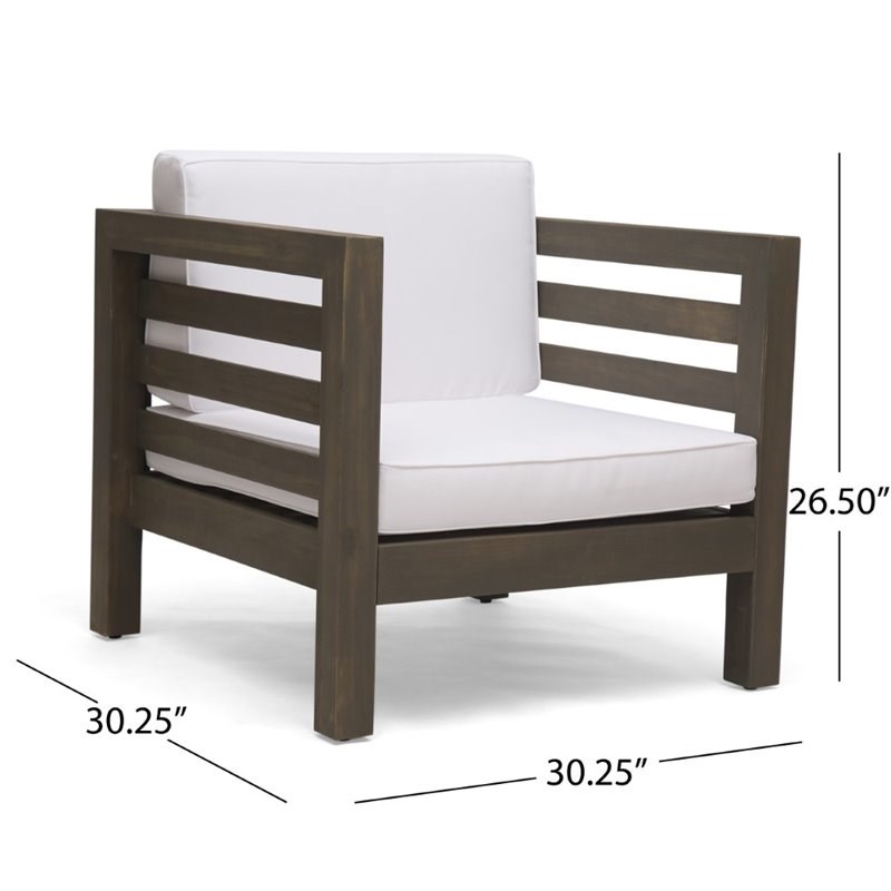 Noble House Oana Outdoor Acacia Wood Club Chair in Gray and White