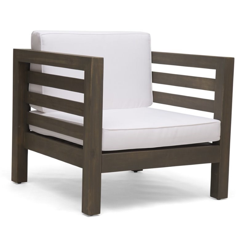 Noble House Oana Outdoor Acacia Wood Club Chair in Gray and White