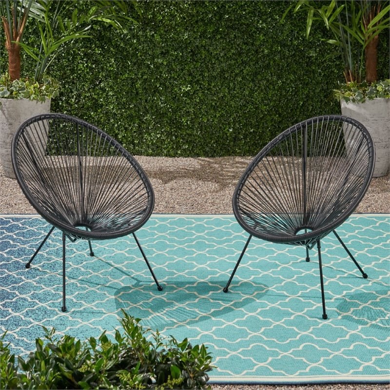 Noble House Anson Outdoor Hammock Weave Chair in Black (Set of 2)