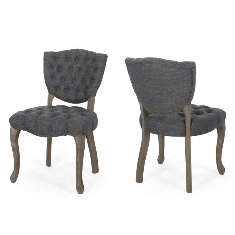 Noble House Crosswind Tufted Dining Chair in Charcoal (Set of 2)