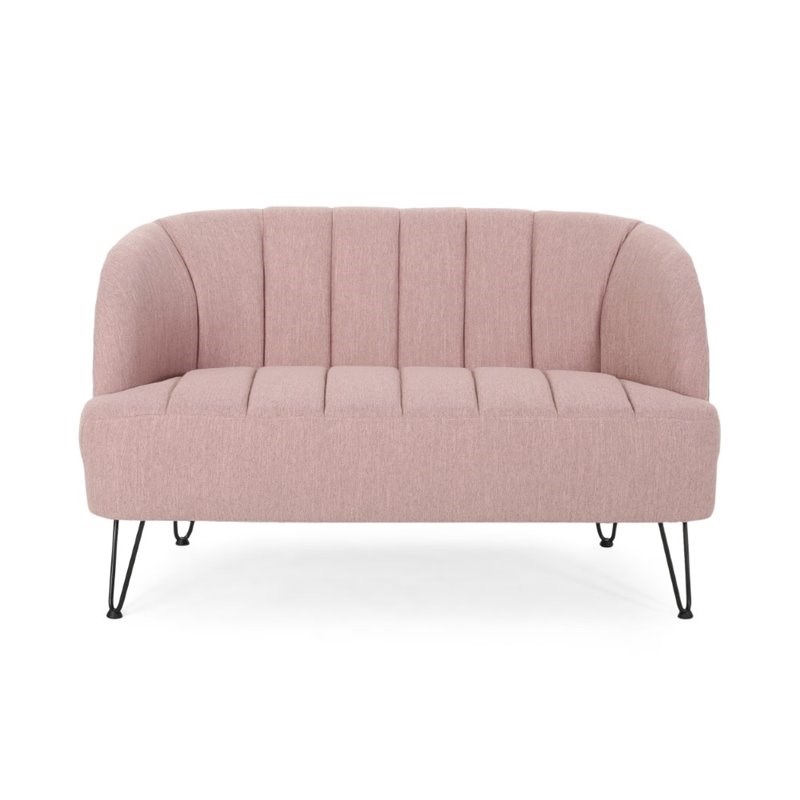 Noble House Lupine Modern Fabric Loveseat with Hairpin Legs in Light Blush