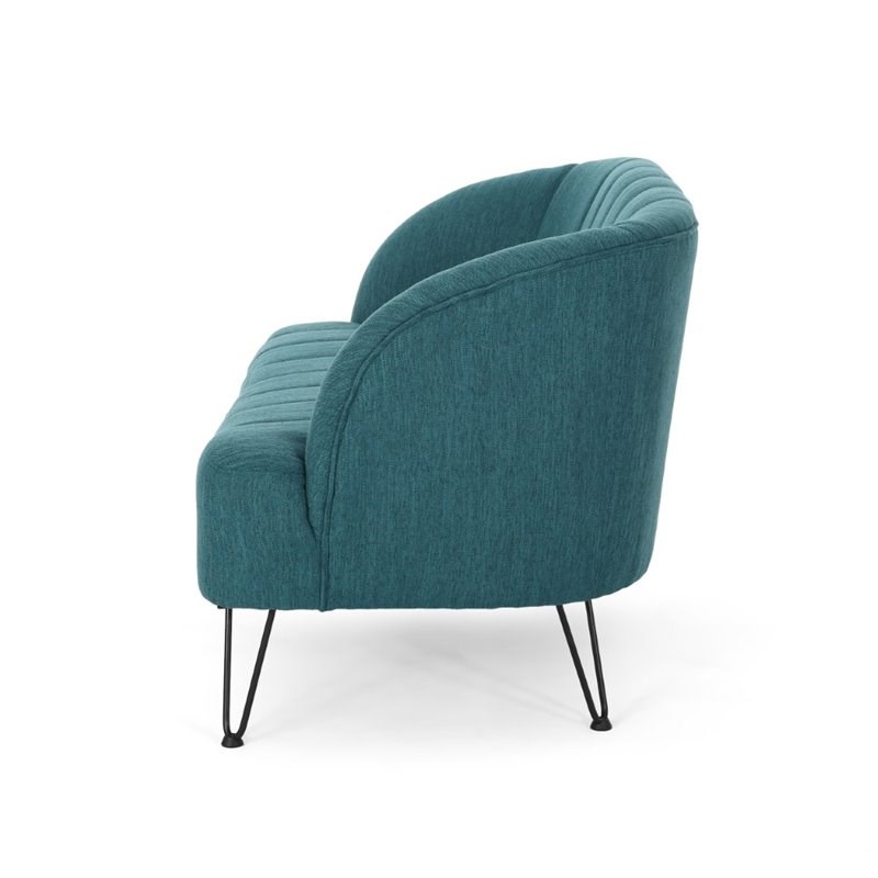 Noble House Lupine Modern Fabric Loveseat with Hairpin Legs in Teal