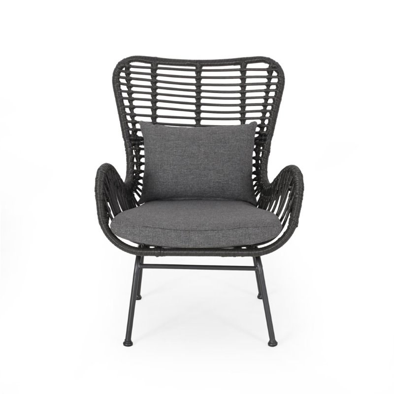 Noble House Montana Outdoor Wicker Metal Club Chair in Gray (Set of 2)