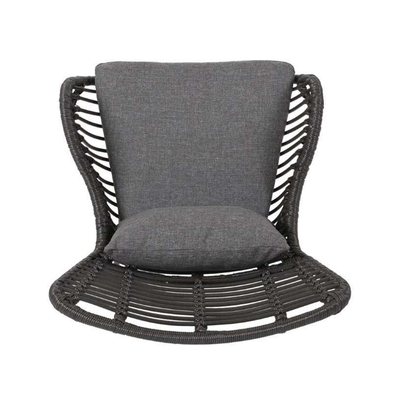 Noble House Montana Outdoor Wicker Metal Club Chair in Gray (Set of 2)