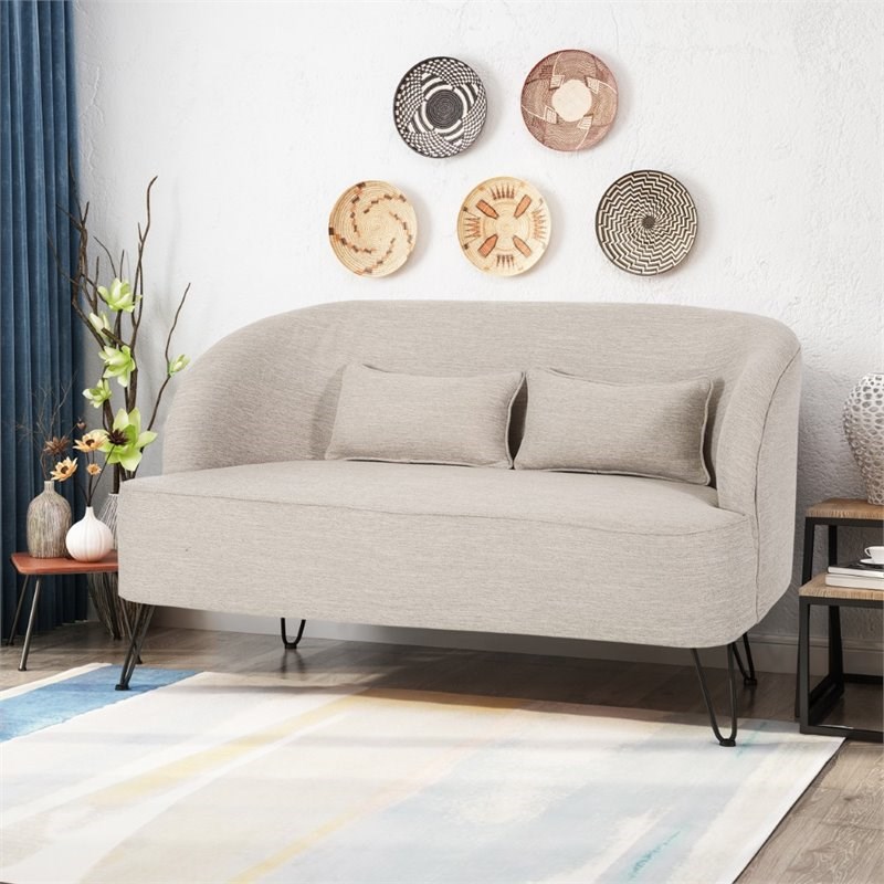 Noble House Nilton Modern Fabric Loveseat with Hairpin Legs in Beige
