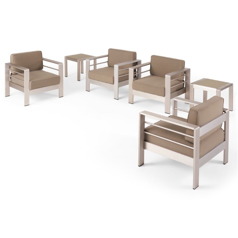 Noble House Cape Coral 5 Piece Outdoor Conversation Set in Silver and Khaki