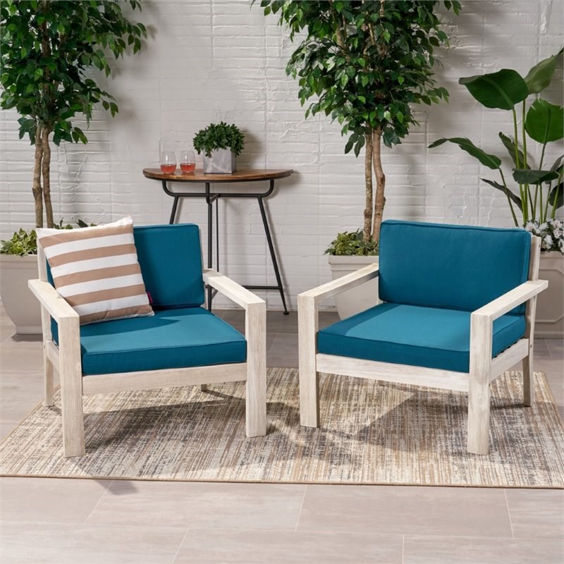Noble House Santa Ana Outdoor Wood Club Chair in Gray and Dark Teal (Set of 2)