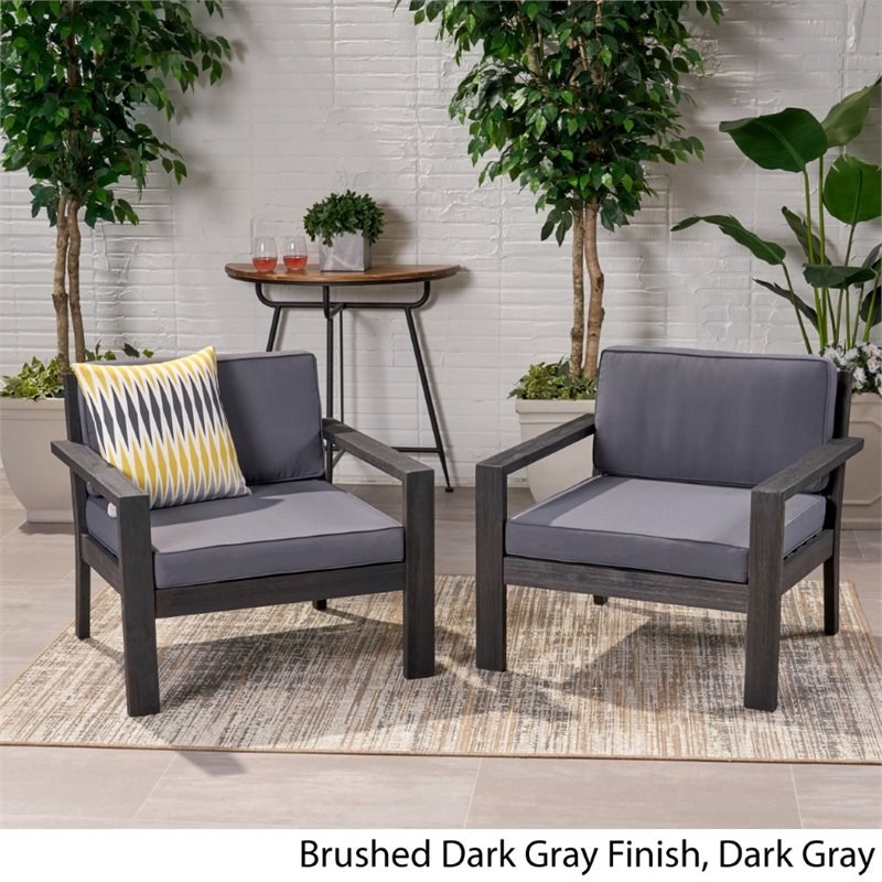 Noble House Santa Ana Outdoor Wood Club Chair in Dark Gray (Set of 2)