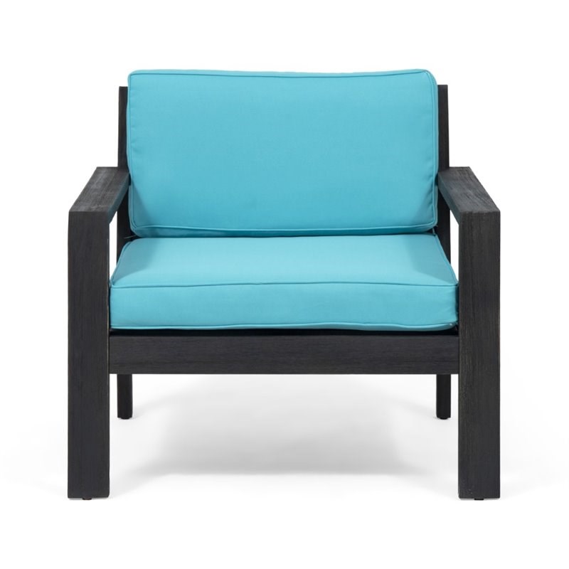 Noble House Santa Ana Outdoor Wood Club Chair in Dark Gray and Teal (Set of 2)