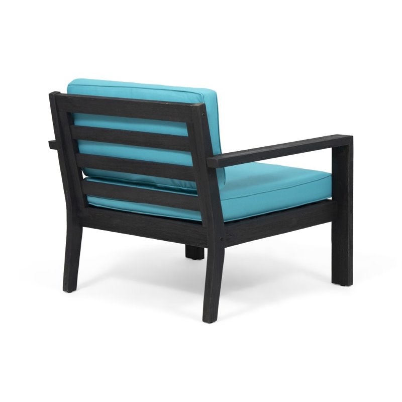 Noble House Santa Ana Outdoor Wood Club Chair in Dark Gray and Teal (Set of 2)