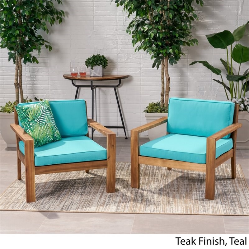 Noble House Santa Ana Outdoor Wood Club Chair in Teak and Teal (Set of 2)