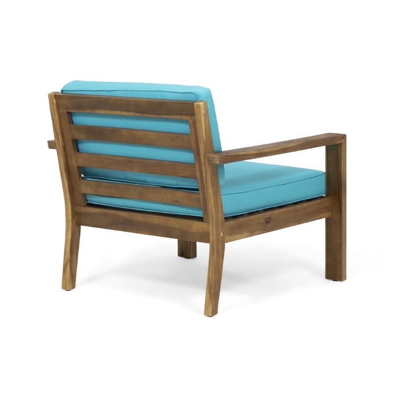 Noble House Santa Ana Outdoor Wood Club Chair in Teak and Teal (Set of 2)