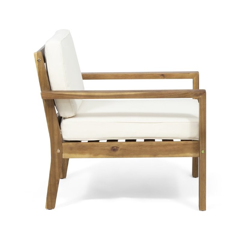 Noble House Santa Ana Outdoor Wood Club Chair in Teak and Cream (Set of 2)