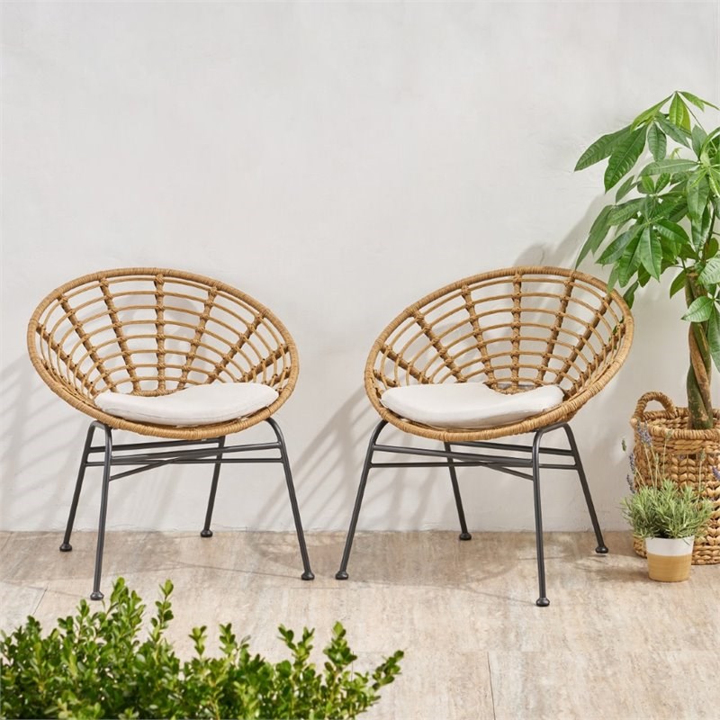 Noble House Jefferson Outdoor Wicker Dining Chair in Light Brown (Set of 2)